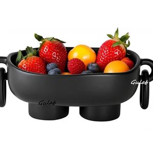 Bol à fruits écologique en résine noire classique avec double poignée Design bol de service polyvalent décoratif maison cuisine salle à manger - Product Image 1