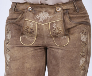Oktoberfest bavarois Ladies Lederhosen Shorts en cuir suédé de chèvre véritable Vêtements traditionnels allemands d'hiver - Product Image 2