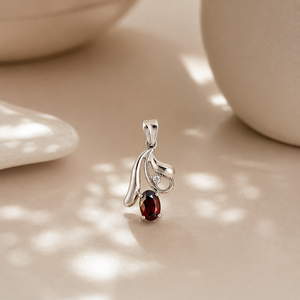 Pendentif ovale en grenat plaqué rhodium or rose - Product Image 2