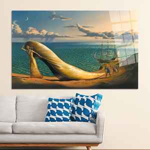 Lienzo Impreso: Escena de Playa Oceánica de Fantasía con Tacones Altos Surreales, ARTE EN VIDRIO TEMPLADO - Product Image 1