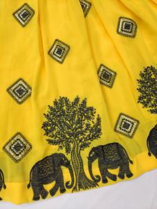 Ensemble Lehenga Choli pour filles Shoryam Fashion, en georgette jaune, longueur au sol, séchage rapide, tenue ethnique festive, imprimé Hathi - Product Image 3