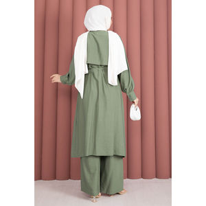 Conjunto de Pantalones Casuales de Crepé de Dos Piezas Color Caqui para Mujer, Talla XS, Corte Holgado con Top Corto y Decoración con Logotipo para Primavera/Verano - Product Image 5