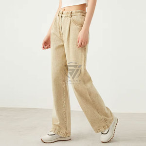 Jean droit taille haute en denim délavé bleu pour femme, coupe ample respirante style vintage, idéal toutes saisons - Product Image 2
