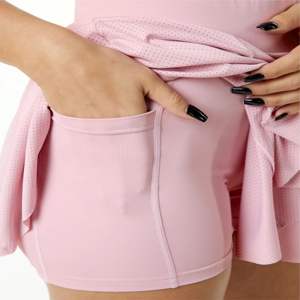 กระโปรงผ้าโพลีเอสเตอร์สำหรับผู้หญิงกระโปรงสีชมพูเอวสูงลายตาข่ายแบบรัดกล้ามเนื้อแบบ100% - Product Image 6