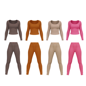 Traje deportivo de algodón acanalado con logotipo personalizado para mujer, mallas de Yoga de cintura alta, camisa de manga corta de gimnasio XL, conjunto sólido de 2 piezas para exteriores - Product Image 4