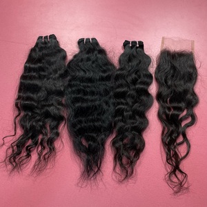 100% Cierres de encaje de cabello Remy indio humano Natural Estilo crudo sin procesar con paquete de ondas naturales Oferta en extensiones de cabello humano - Product Image 2