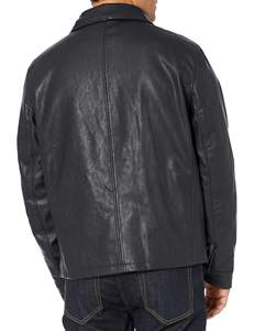 Veste décontractée pour homme en cuir véritable enduit, style streetwear automne, avec col montant, capuche imperméable, fermeture éclair, coupe confortable - Product Image 3
