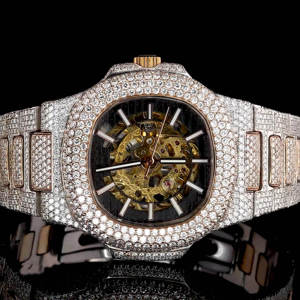 Montre en diamant Moissanite VVS Mouvement automatique complet Hauteur 41MM Ton rose et blanc complet Montre en diamant à épines - Product Image 3