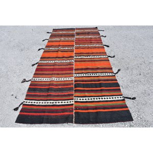 Tapis turc Vintage rouge noir traditionnel 4.6x 10.5ft grande surface laine Patchwork Design Latex pour décorations de salon - Product Image 1