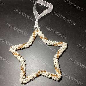 Corazón festivo hecho a mano y adorno colgante de Navidad con cuentas cuadradas MOQ 50 piezas para decoraciones de árboles de vacaciones - Product Image 1