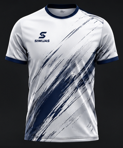 Camiseta de Fútbol Blanca y Azul con Estampado por Sublimación, Manga Corta, Cuello en V, Material de Poliéster, Opciones de Logotipo Personalizado, Uniforme Deportivo Unisex para Adultos - Product Image 1