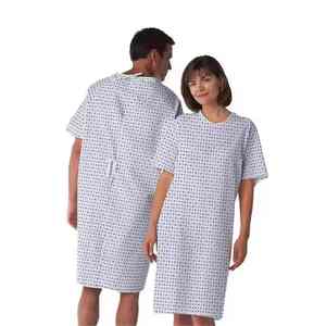 Robe de patient en coton pour hommes, uniformes d'hôpital de grande taille, liens à la taille et au cou, lot de 3, robes de patient médicales lavables - Product Image 4