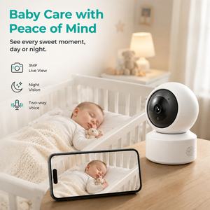 กล้องวงจรปิดสำหรับเด็ก 3MP พร้อมระบบมองเห็นในเวลากลางคืนและเสียงสองทาง สำหรับใช้งานภายในอาคาร ขายส่ง - Product Image 1