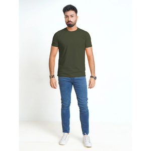 Men's Olive Green Slim Fit O-Neck <b>Short</b> <b>Sleeve</b> T-Shirt 100% Cotton Jersey Casual Wear - Product Image 4