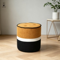 Pouf ottoman en chenille color block - Pouf rond capitonné - Tabouret de rangement décoratif pour canapé