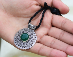 Best selling Green Onyx Pendant Tribal Brass <b>Necklace</b> For Women Oxidized Silver Finish Boho Mandala Pendant Wholesale/OEM/ODM - Product Image 2