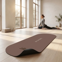Tapis de yoga personnalisé Sansd en caoutchouc naturel PU, ovale arqué, marron café, antidérapant, écologique, durable, 5 mm