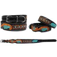 Collar de Perro de Cuero Acolchado Suave con Diseño Floral Tallado a Mano, Correa Ajustable y Cómoda para el Cuello de la Mascota, Accesorio Duradero Hecho a Mano para Perros