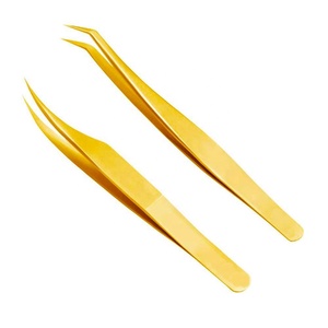 ชุดแหนบต่อขนตาแบบมืออาชีพ ชุบทอง สแตนเลสสตีล ปลายแบนเฉียงโค้ง 45 องศา - Product Image 1