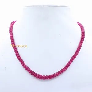 Carved Melon Roundel Shape 1 Layered Natural Ruby Gemstone Beads Spiritual Gemstone Handmade Necklace Jewelry Wholesale