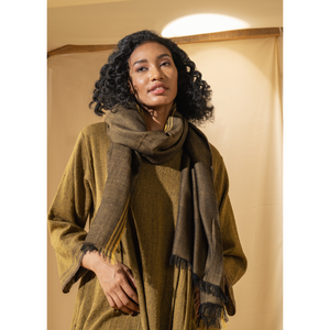 Écharpe longue pour femme en laine moutarde/marron, hiver, logo personnalisé imprimé, isolation thermique, 70x200cm - Product Image 2