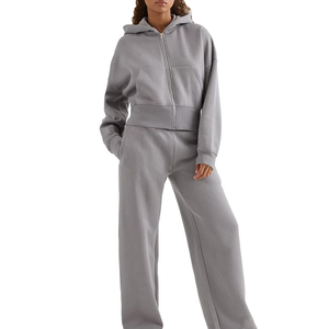 Conjunto de sudadera con capucha y cremallera para mujer y pantalones deportivos de pierna ancha, conjunto de dos piezas, ropa deportiva a juego - Product Image 1