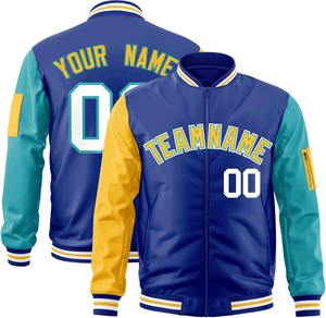 Equipo personalizado Logo Bordado Personalizado Universidad Bomber Zip Up Estilo Brazo izquierdo Cremallera Bolsillo Contraste Mangas Varsity Chaqueta - Product Image 4