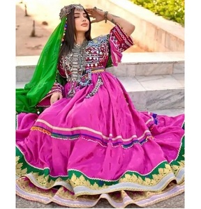 Robe de mariée tribale afghane en gros, OEM, pour femmes, Kuchi, Pashtun, Pathani, dentelle, cachemire, mousseline, unie, multicolore - Product Image 5