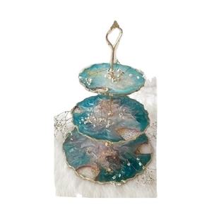 Superbe support à gâteaux pour la maison, mariage, fête d'anniversaire, gâteau, hôtel, couleur or et bleu, design élégant, support à gâteaux en métal et en résine - Product Image 1