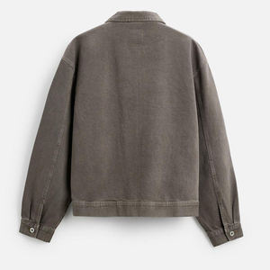 Wholesale Unisex Winter Washed Bomber <b>Jacket</b> Streetwear Vintage Canvas Twill Zip-Up with Front Logo - Product Image 2