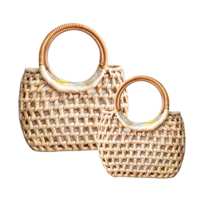 กระเป๋าถือผักตบชวามีหูจับผ้าที่สะดวกสบายกระเป๋าถือผู้หญิงกระเป๋าสำหรับผู้หญิงที่ปลอดภัยและมีสไตล์ - Product Image 1
