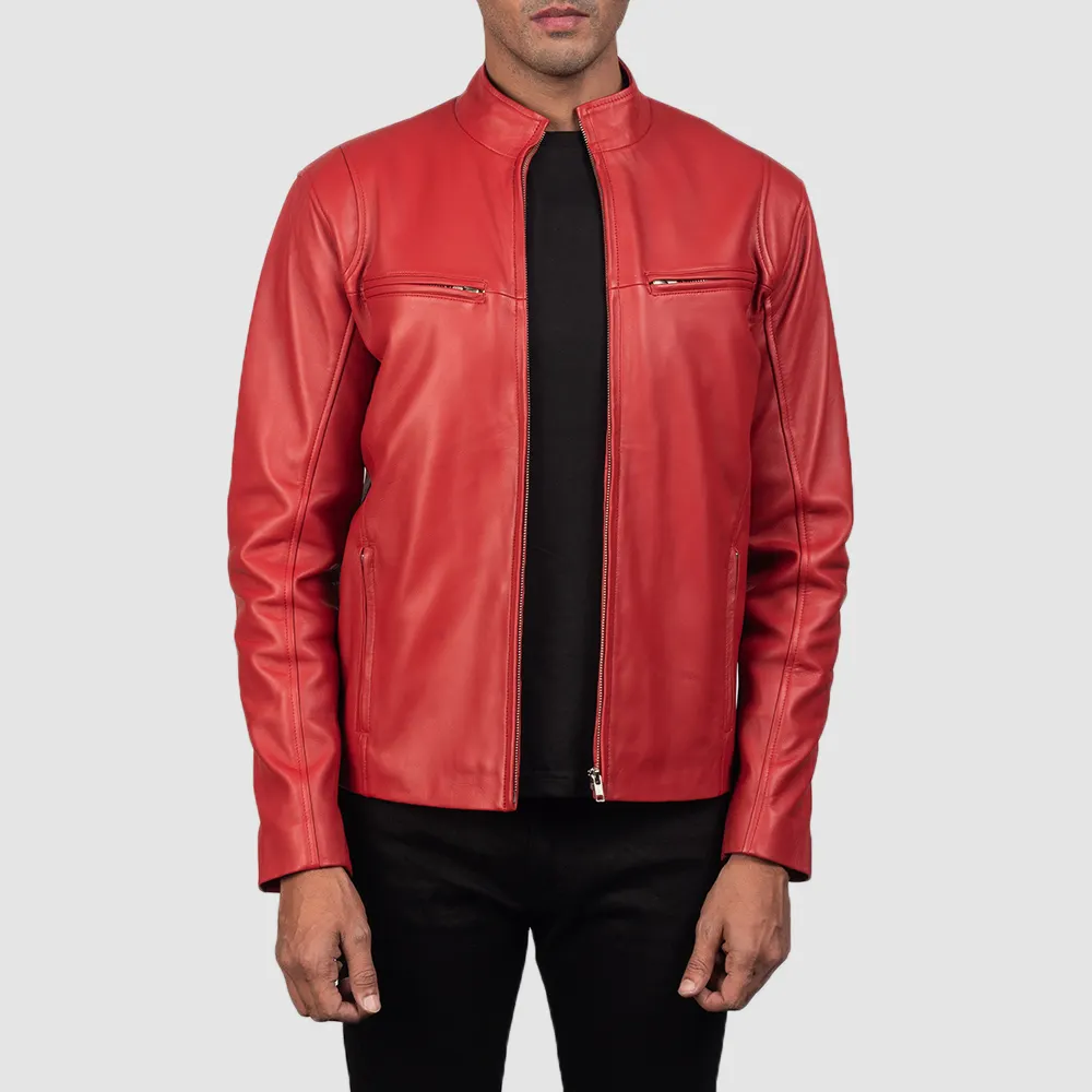 Jaqueta de couro para motociclista masculina Brando, jaqueta retrô de motocicleta com capuz vermelho elegante