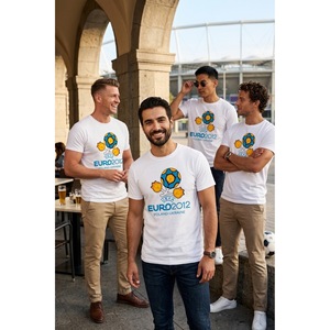 เสื้อยืดผ้าฝ้ายพิมพ์ลายโลโก้ UEFA EURO 2012 โปแลนด์-ยูเครน สำหรับผู้ชาย สไตล์ย้อนยุคฤดูร้อน - Product Image 1
