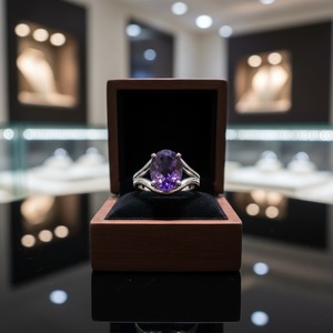 Anillo de Compromiso y Matrimonio de Plata de Ley 925 Certificado Cristiano, Estilo Vintage, Amatista Natural, Corte Ovalado, Engaste de Rodio - Product Image 5