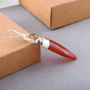 Pendentif en cornaline naturelle Pendentif pointe crayon en cornaline Pendentif en argent sterling 925 Citrine Gemstone Bijoux faits à la main - Product Image 4