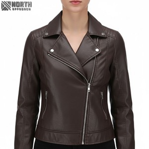 Veste en cuir pour femme en PU blanc de haute qualité, veste d'hiver respirante tricotée personnalisée pour l'extérieur - Product Image 4