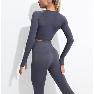 Conjunto de yoga OEM para mujer, ropa de gimnasio, mallas de dos piezas sin costuras y sujetador, ropa de fitness, proveedor de ropa deportiva - Product Image 6