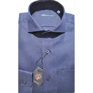قميص رجالي من الكتان الأزرق الناعم الأوروبي عالي الجودة 100% يتبع تقليد تصدير Made in Italy