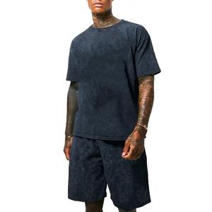 Conjunto de ropa deportiva de algodón 100% para hombre, camiseta lavada estampada y pantalones cortos de malla, Top de ejercicio físico para yoga con diseño en blanco, conjunto de 2 piezas - Product Image 3