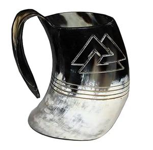 Taza para beber hecha a mano con cuerno vikingo con soporte Estilo animal tallado en vidrio natural único para vacaciones de Navidad - Product Image 5