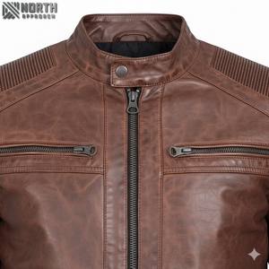 Blouson aviateur d'hiver en cuir camouflage pour homme avec fermeture à glissière Logo avant Style moto et motard - Product Image 5