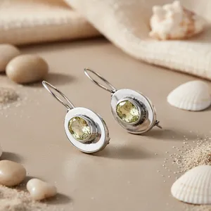 Women's Silver Plated <b>Drop</b> Earrings With Topaz Gemstone Bezel Setting Classic Fashion Jewelry - Product Image 1