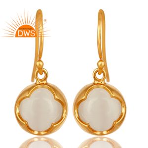 Boucles d'oreilles en argent Sterling plaqué or jaune, fabrication de bijoux en pierre de lune blanche naturelle - Product Image 2