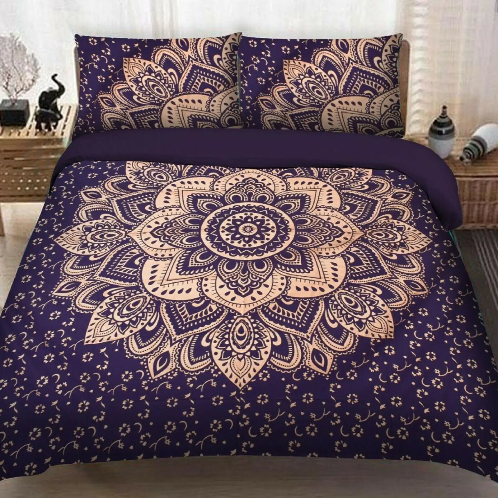 Set tempat tidur Mandala India, Hippie Bohemian sprei ukuran Queen permadani Kantha grosir ukuran Queen nyaman