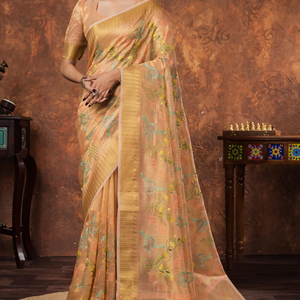 Broderie classique en lin abricot de style traditionnel pour les fêtes de mariage - Product Image 1