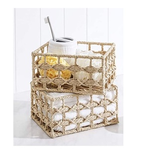 Cesta de almacenamiento decorativa para ropa vieja, material metálico de mimbre y yute, decoración del hogar de alta calidad - Product Image 3