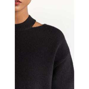 Pull noir vintage coréen pour femme avec découpes aux épaules et col à nœud, taille XS, pour l'automne et l'hiver - Product Image 1
