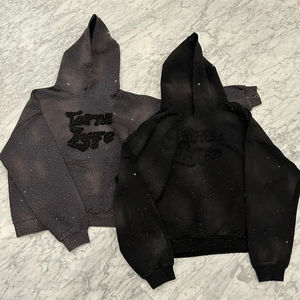 Logo personnalisé 500GSM 100% coton veste à capuche oversize pour hommes brodé automne saison impression blanc strass manteau de haute qualité - Product Image 1