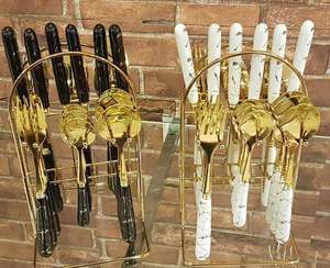 Stylish Sleek Luxury Marble Acrylic Handle Cutlery Set Premium Stainless Steel Modern <b>Flatware</b> for Contemporary Dining Settings - Product Image 4