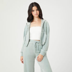 OEM Women's 2024 Winter Fashion Crop Top Hoodies Custom Zipper Plain Oversized Terry Fabric Plus Size Elongated Adults - Product Image 1